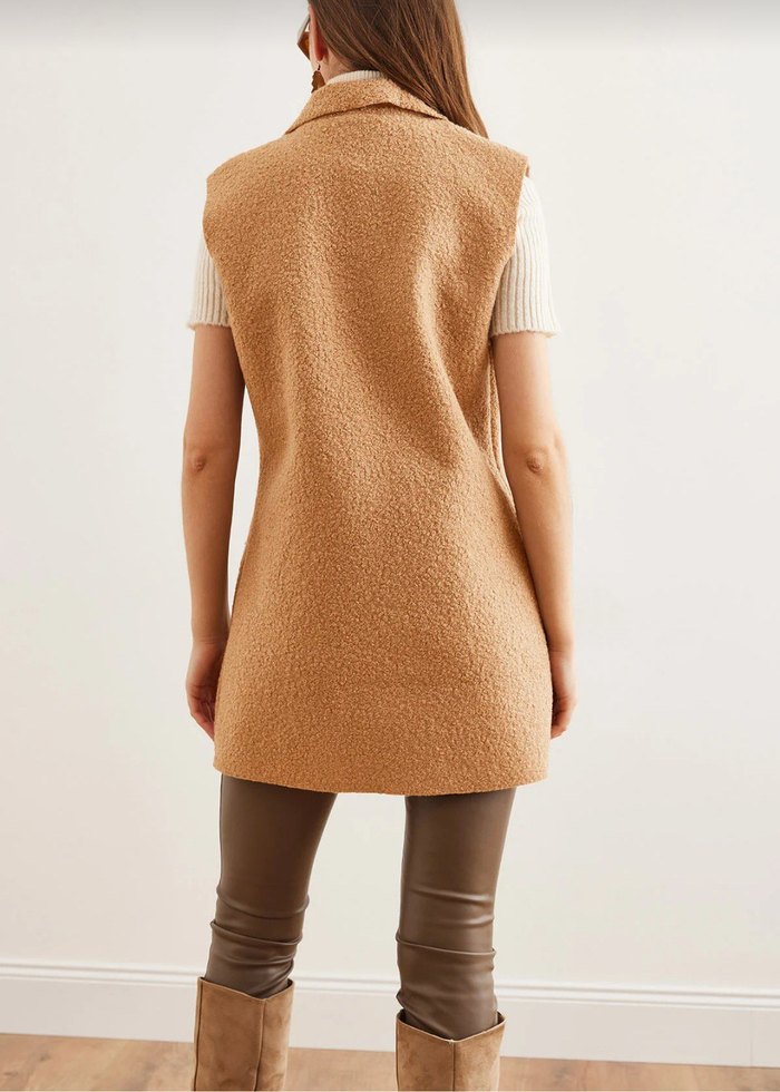 Kürklü Bej Mini Kadın Yelek - Görsel 2
