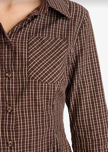 Düğmeli Kahverengi Denim Kadın Gömlek - Görsel 2