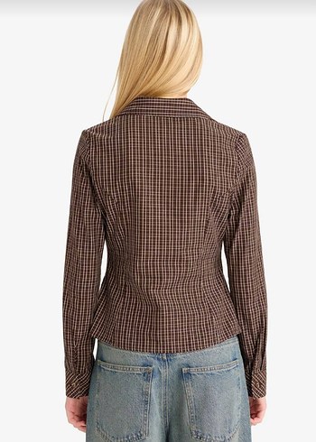 Düğmeli Kahverengi Denim Kadın Gömlek - Görsel 3