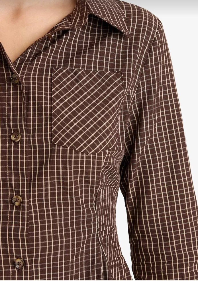 Düğmeli Kahverengi Denim Kadın Gömlek - Görsel 2