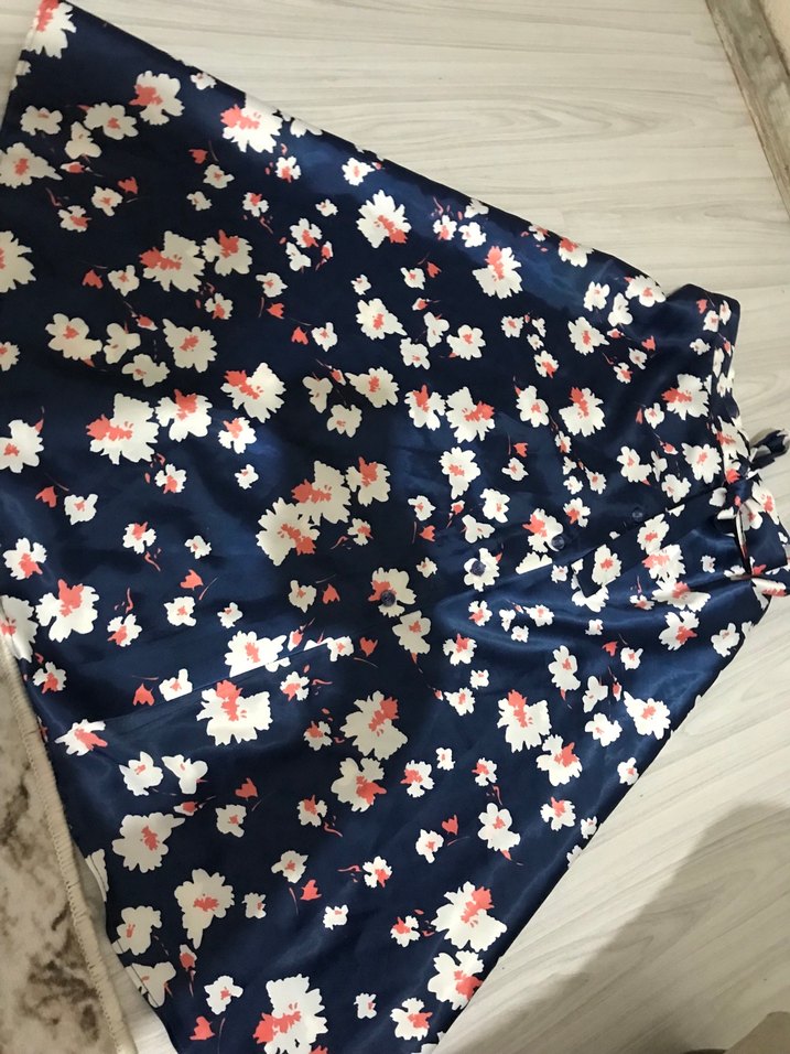 Düğmeli Mavi Desenli Uzun Hamile Eteği - Görsel 2