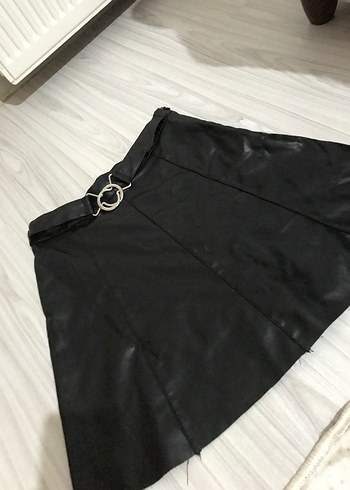 Siyah Deri Mini Kadın Etek - Görsel 2