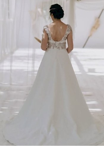 A V Yaka gumuş apolet Askılı Bohem Gelinlik - Görsel 4