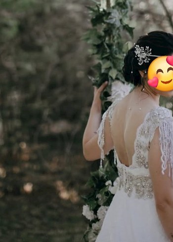 A V Yaka gumuş apolet Askılı Bohem Gelinlik - Görsel 2