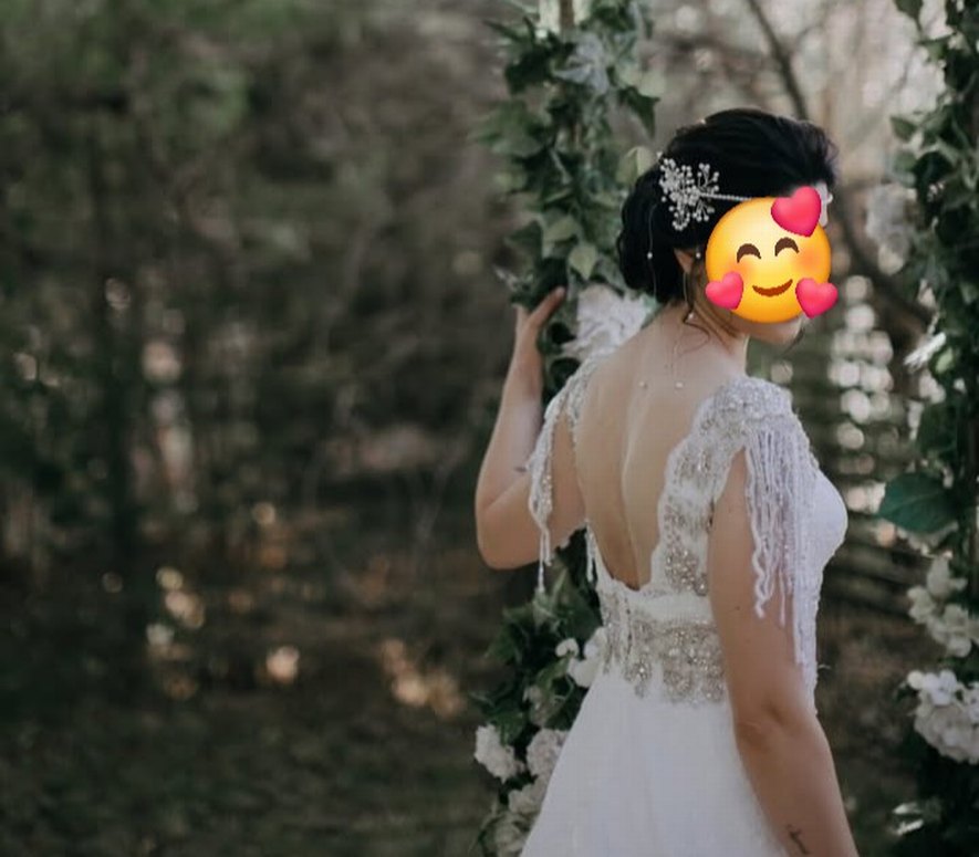 A V Yaka gumuş apolet Askılı Bohem Gelinlik - Görsel 2