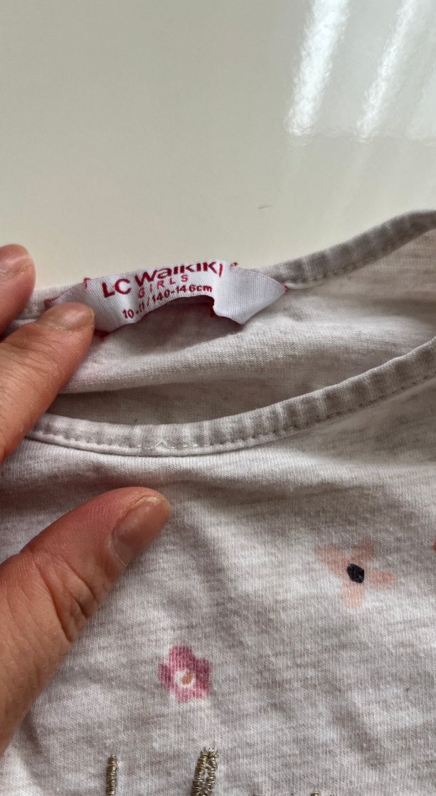 Kız Çocuk Gri Uzun Kollu Baskılı Tişört - Görsel 2