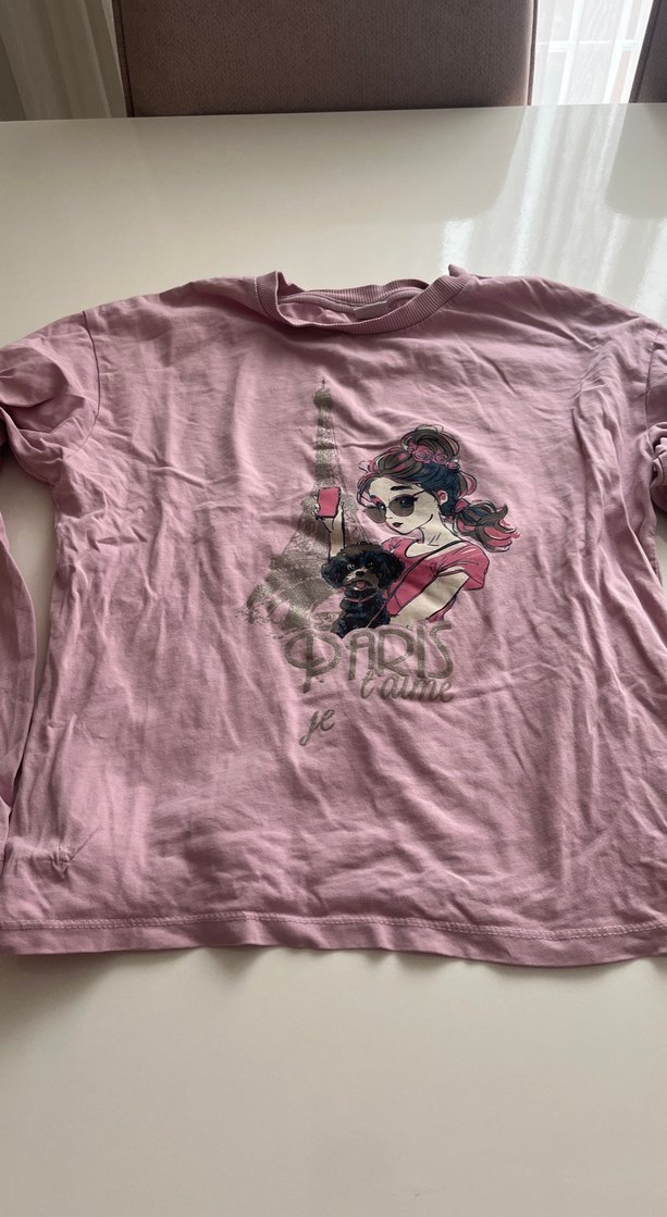 Pembe Baskılı Hamile Tişörtü, Uzun Kollu, Düğmeli - Görsel 2