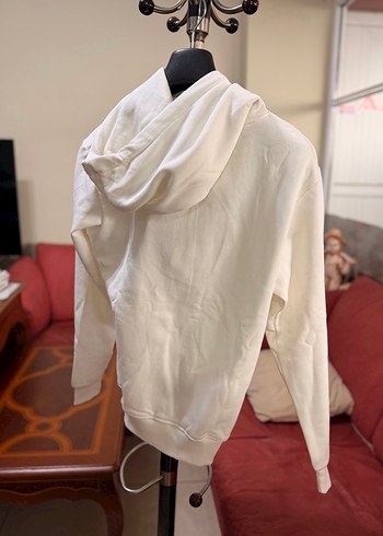 Beyaz Kapüşonlu Baskılı Unisex Sweatshirt - Görsel 2