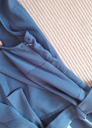 Kadın Mavi Keten Kuşaklı tulum - Görsel 2