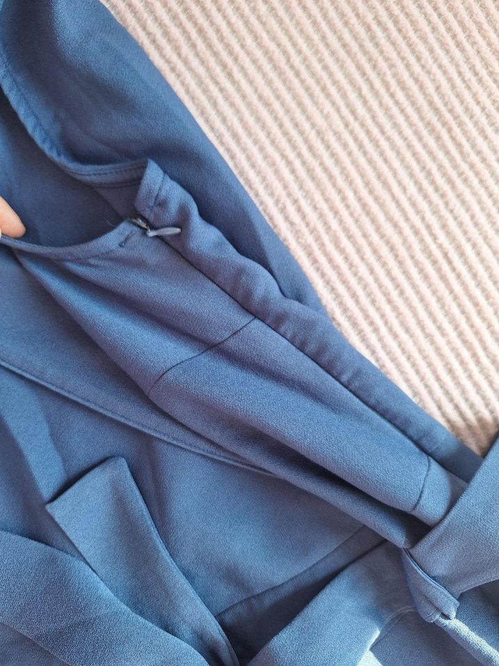 Kadın Mavi Keten Kuşaklı tulum - Görsel 2