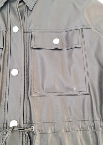 koton Düğmeli Siyah Deri Kadın Ceket - Görsel 6