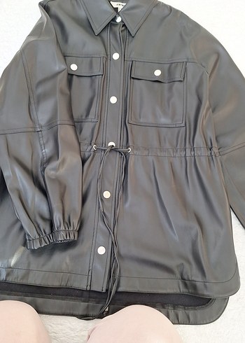 koton Düğmeli Siyah Deri Kadın Ceket - Görsel 4