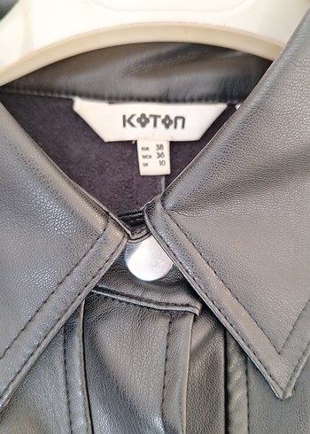 koton Düğmeli Siyah Deri Kadın Ceket - Görsel 5