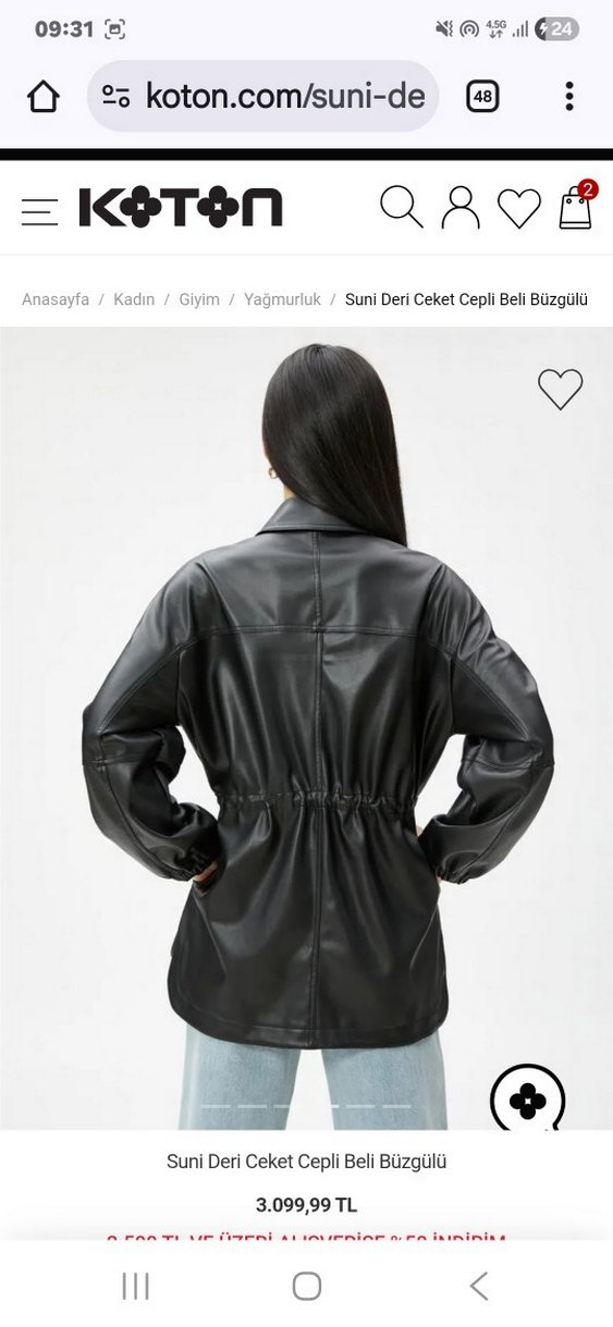 koton Düğmeli Siyah Deri Kadın Ceket - Görsel 2