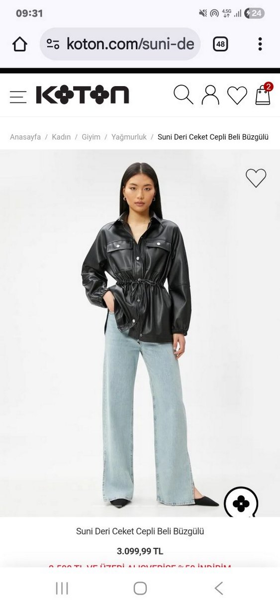 koton Düğmeli Siyah Deri Kadın Ceket - Görsel 3