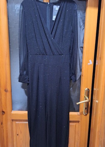 Efelif Siyah V Yaka Simli Midi Tulum - Görsel 2