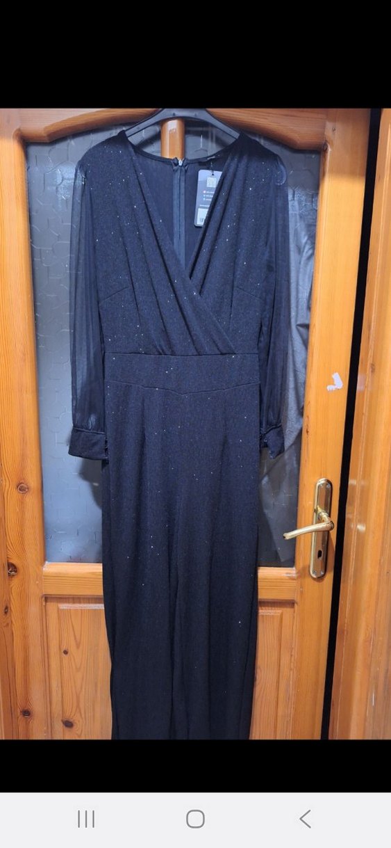 Efelif Siyah V Yaka Simli Midi Tulum - Görsel 2