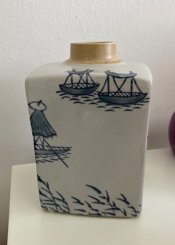 Kare Seramik Vazo, Mavi Kuş Desenli - Görsel 2