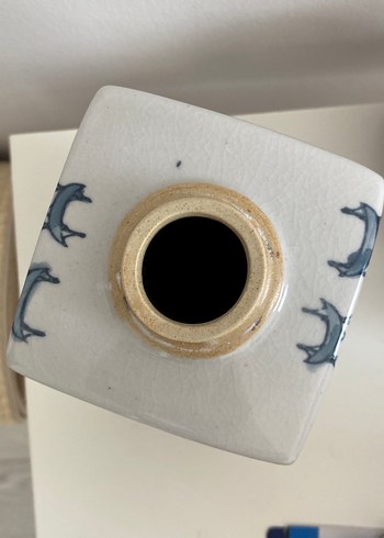 Kare Seramik Vazo, Mavi Kuş Desenli - Görsel 4