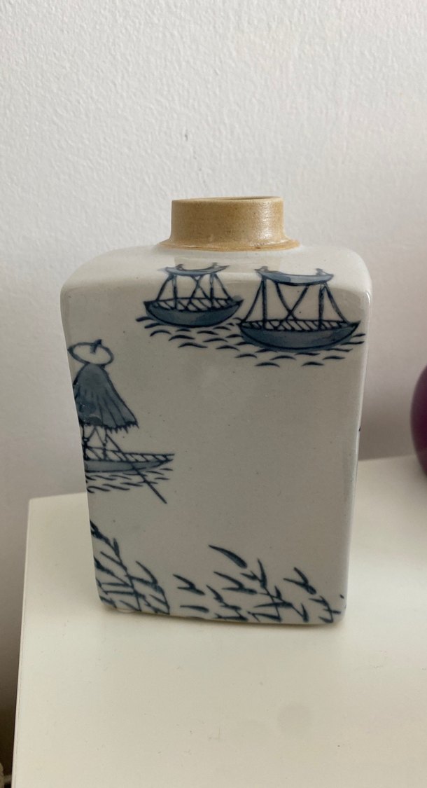 Kare Seramik Vazo, Mavi Kuş Desenli - Görsel 2