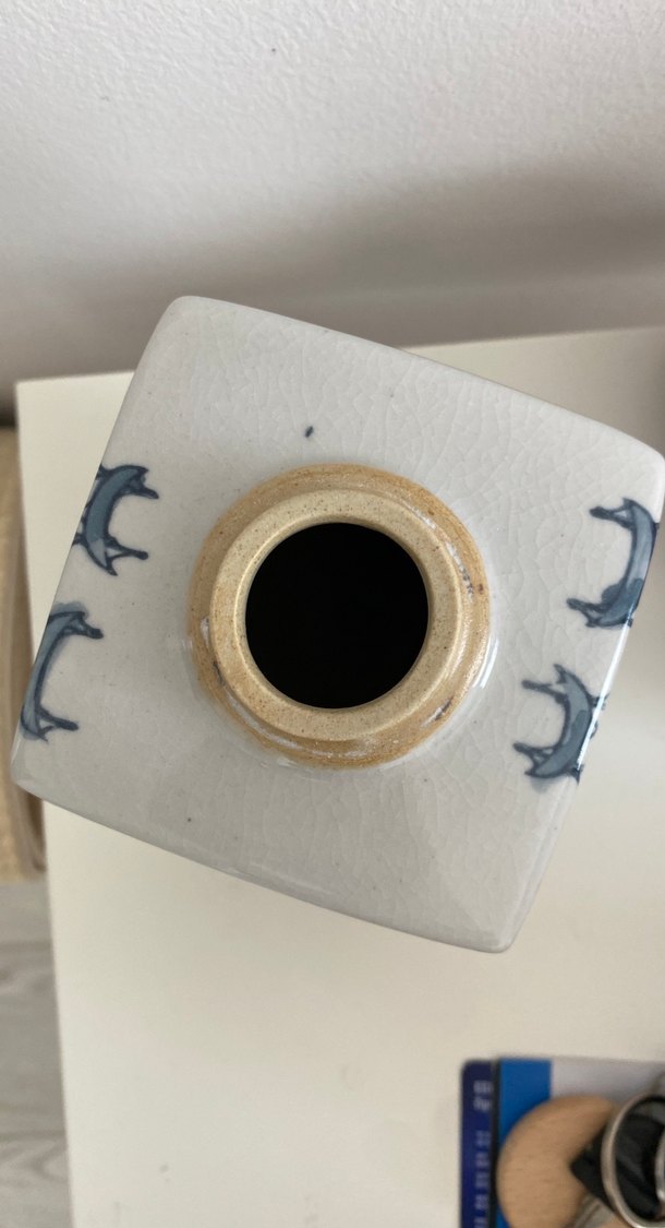 Kare Seramik Vazo, Mavi Kuş Desenli - Görsel 4