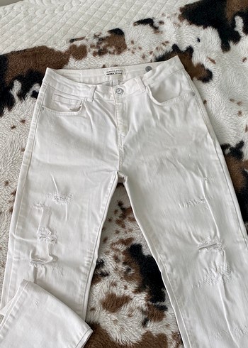 Beyaz Loose Fit Kadın Kot Pantolon - Görsel 3