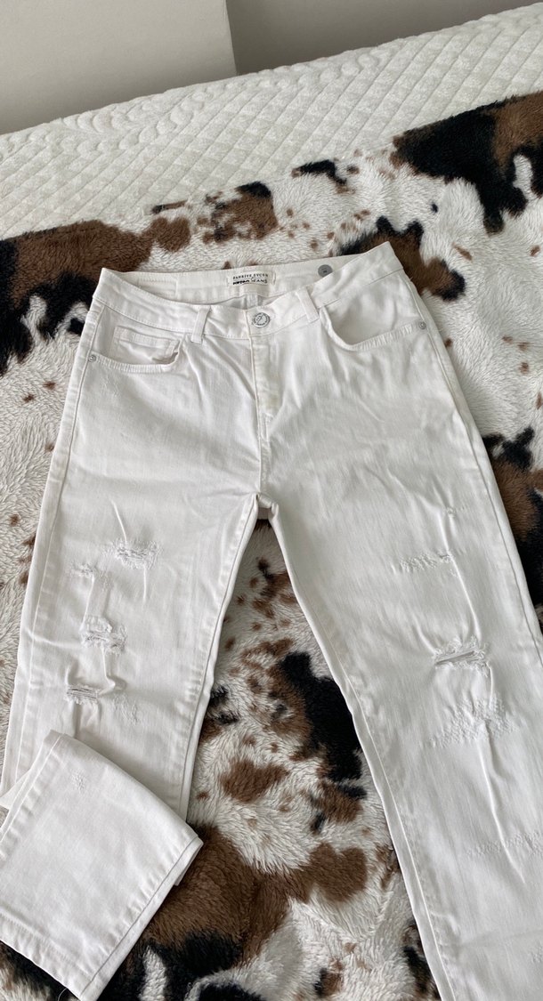 Beyaz Loose Fit Kadın Kot Pantolon - Görsel 3