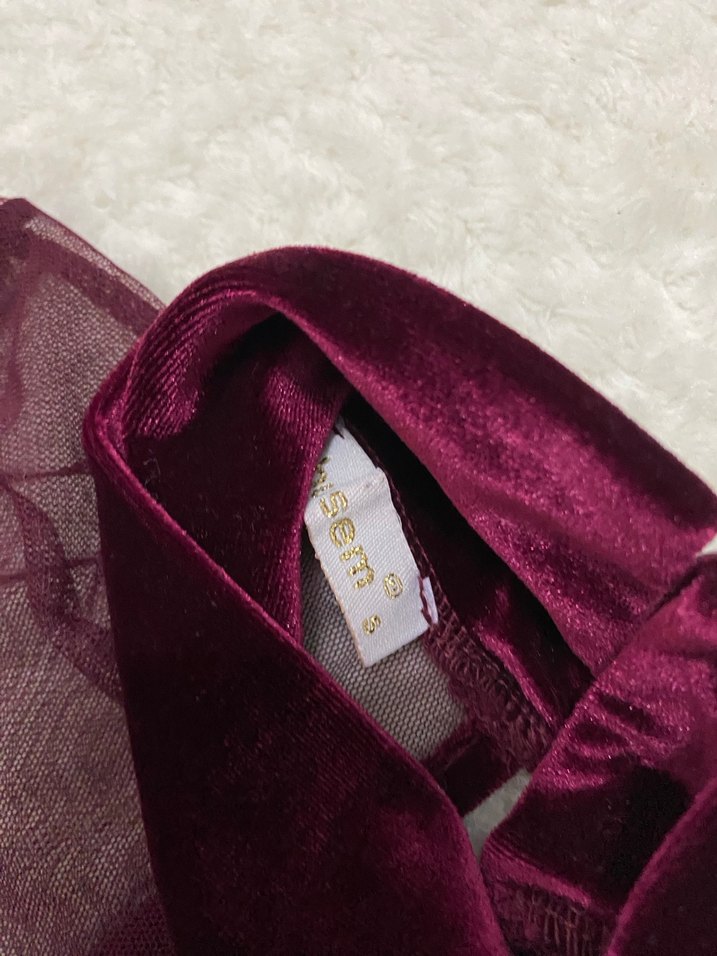 Bordo Transparan Detaylı Midi Gotik Elbise - Görsel 3