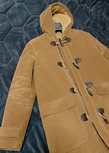 Bej Kapüşonlu Erkek kadife  Süet Ceket - Görsel 2