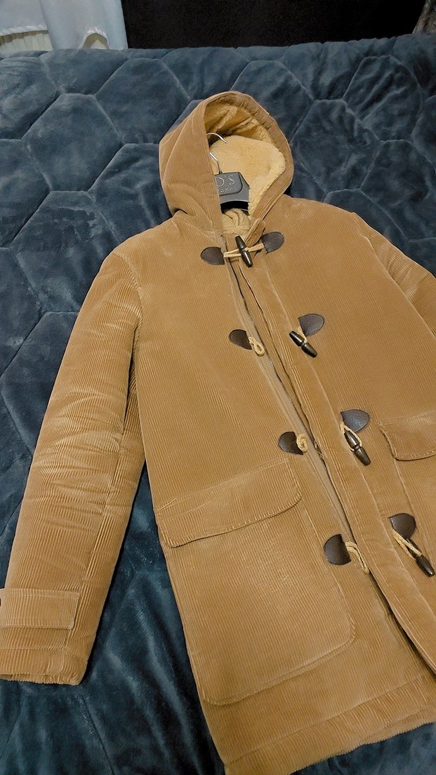 Bej Kapüşonlu Erkek kadife  Süet Ceket - Görsel 2