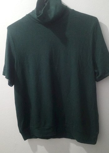 Koyu Yeşil Kısa Kollu Boğazlı Tişört - Görsel 4