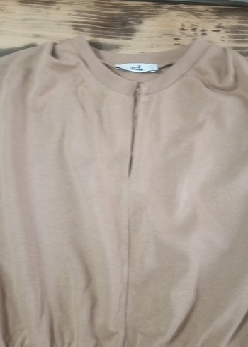 Bej Kadın Kısa Kollu Salaş Tişört - Görsel 2