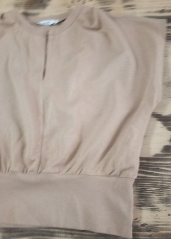 Bej Kadın Kısa Kollu Salaş Tişört - Görsel 4