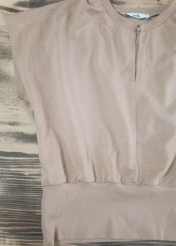 Bej Kadın Kısa Kollu Salaş Tişört - Görsel 3