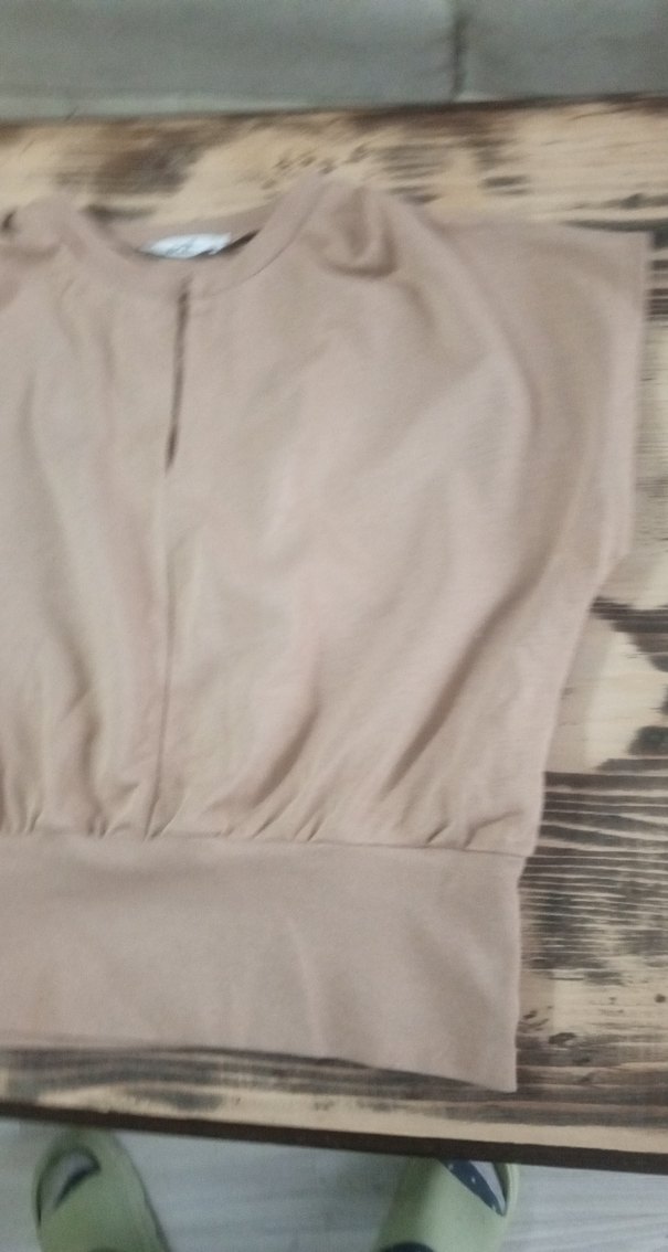 Bej Kadın Kısa Kollu Salaş Tişört - Görsel 4