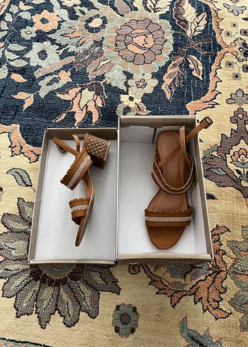 Bej Deri az topuklu Topuklu Kadın Sandalet - Görsel 2