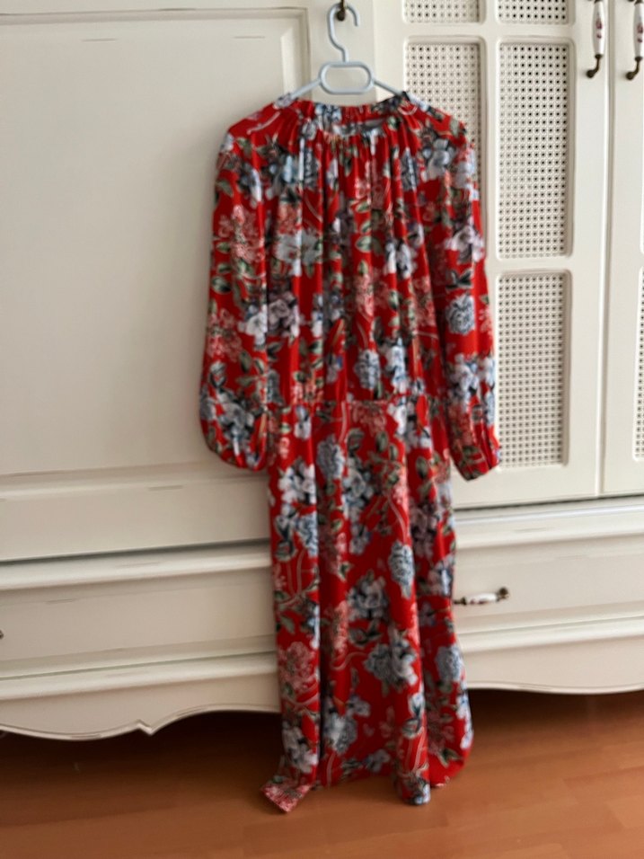 Kırmızı Bohem Uzun Kollu Salaş Elbise - Görsel 2