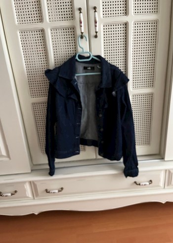 Lacivert Düğmeli Volanlı Kadın Denim Ceket - Görsel 2