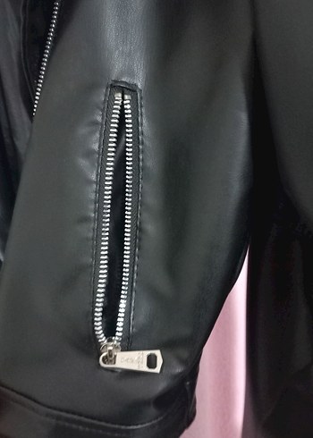 Kadın Siyah Deri Biker Ceket - Görsel 3