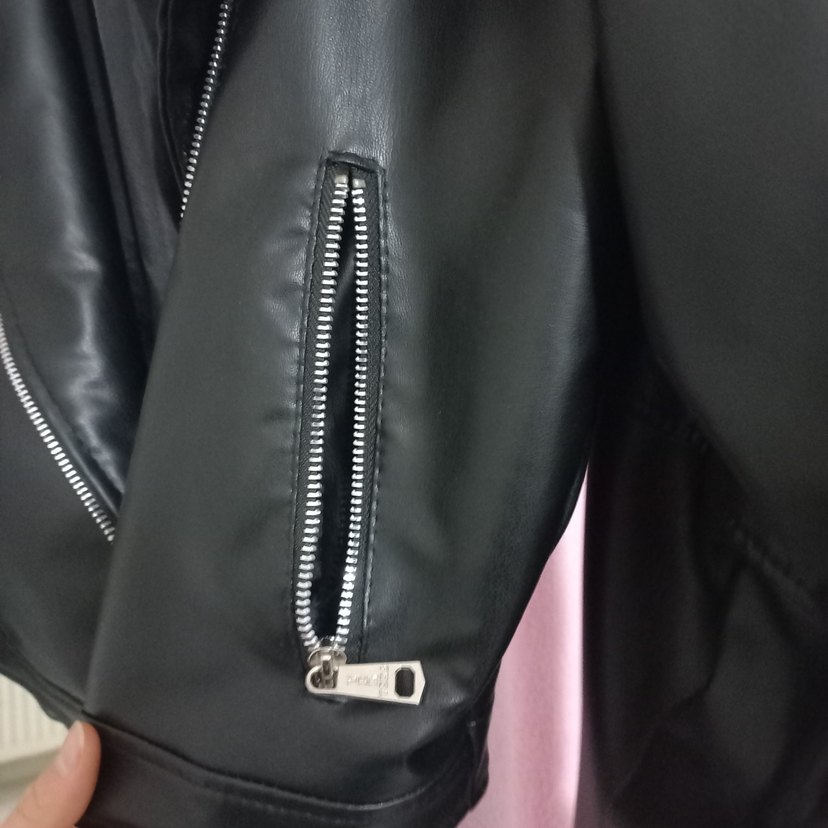 Kadın Siyah Deri Biker Ceket - Görsel 3