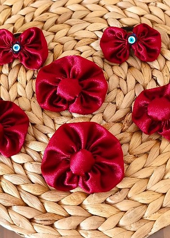 Bordo Kurdeleli Çiçekli Çocuk Toka Seti - Görsel 2