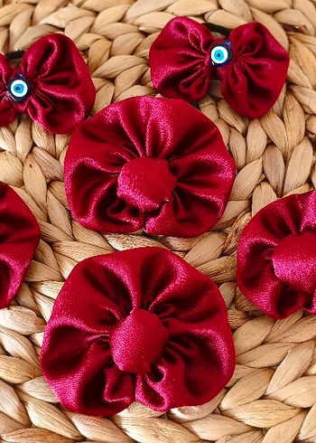 Bordo Kurdeleli Çiçekli Çocuk Toka Seti - Görsel 7