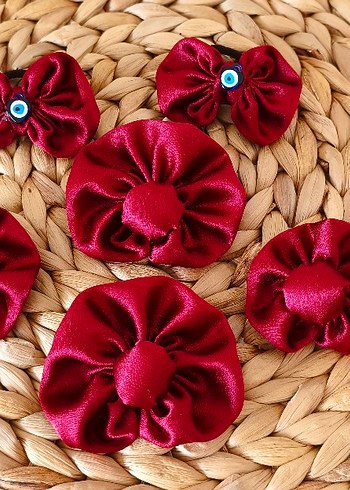 Bordo Kurdeleli Çiçekli Çocuk Toka Seti - Görsel 6