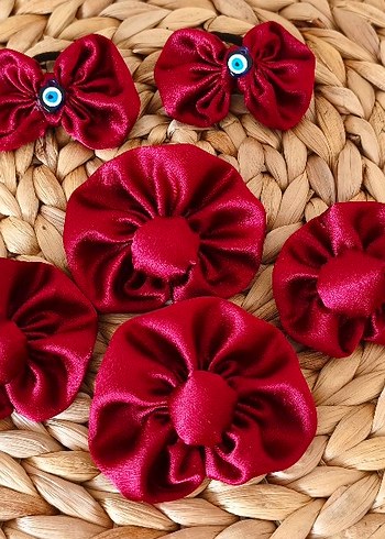 Bordo Kurdeleli Çiçekli Çocuk Toka Seti - Görsel 9