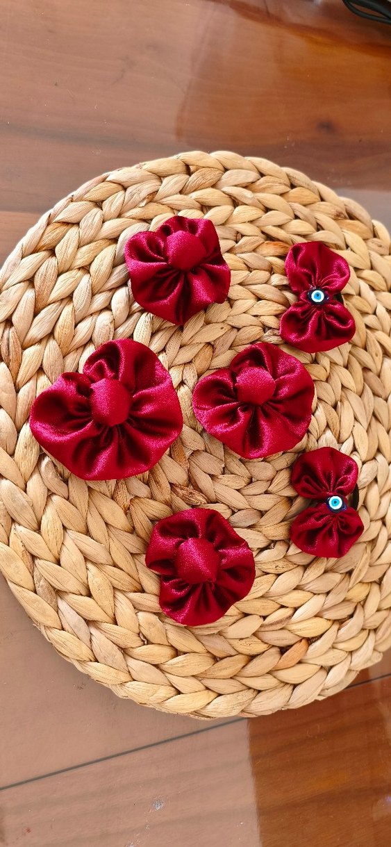 Bordo Kurdeleli Çiçekli Çocuk Toka Seti - Görsel 4