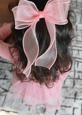 Pembe Fiyonk Desenli Çocuk Saç Tokası - Görsel 2