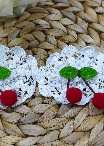 Nakışlı Dantel Kirazlı Beyaz Çocuk Toka - Görsel 4