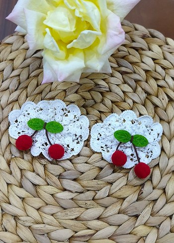 Nakışlı Dantel Kirazlı Beyaz Çocuk Toka - Görsel 6