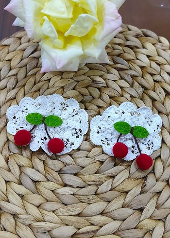 Nakışlı Dantel Kirazlı Beyaz Çocuk Toka - Görsel 7