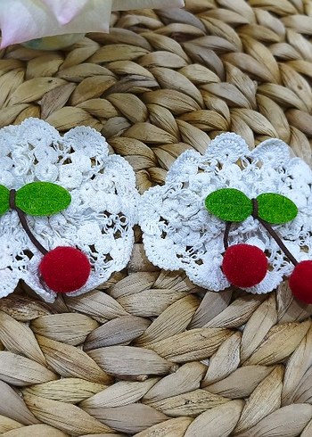 Nakışlı Dantel Kirazlı Beyaz Çocuk Toka - Görsel 3